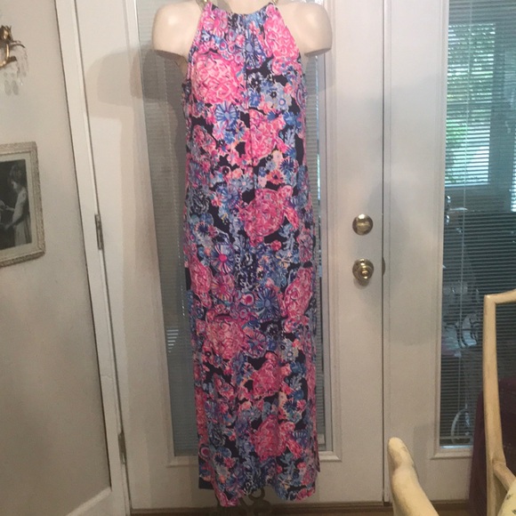Lilly Pulitzer Dresses & Skirts - Floral Halter Maxi Dress - Pink and Blue